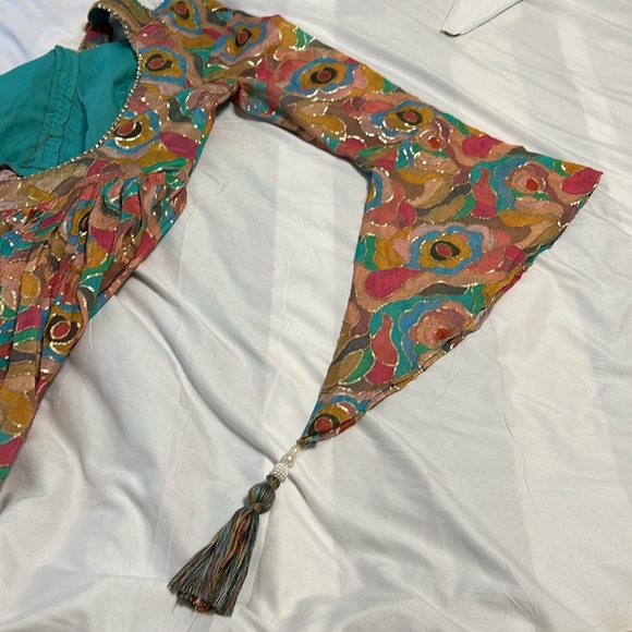 Shalwar kameez Kurta top Ghagra style pants in green multi color Duppatta XS-S - Picture 11 of 17